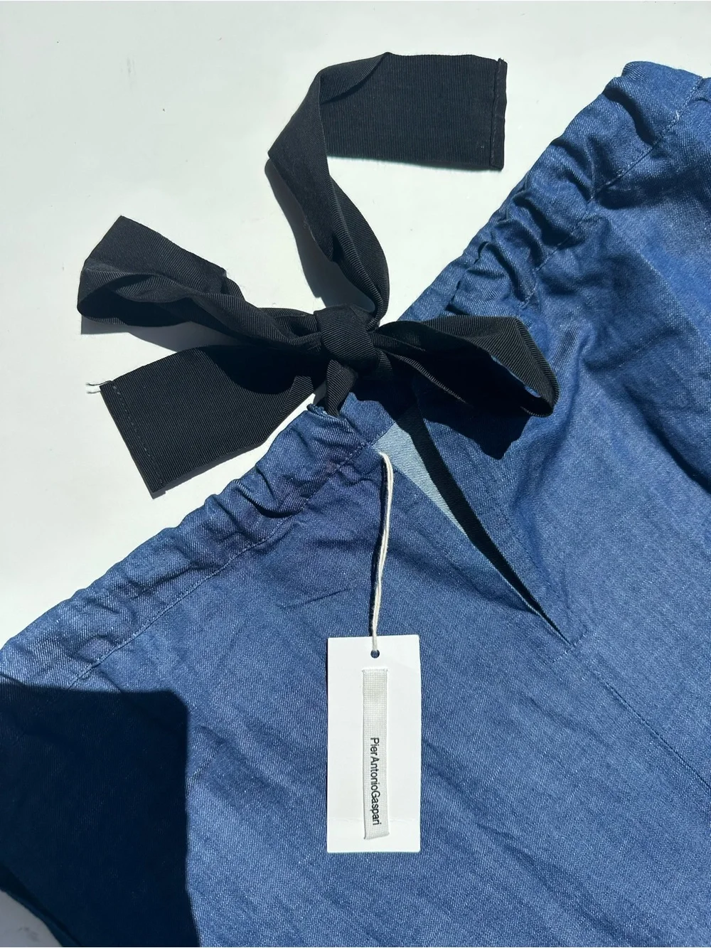 Pier Antonio Gaspari Blue Denim Midi Skirt Black Grosgrain Ribbon Waist Tie 44 8